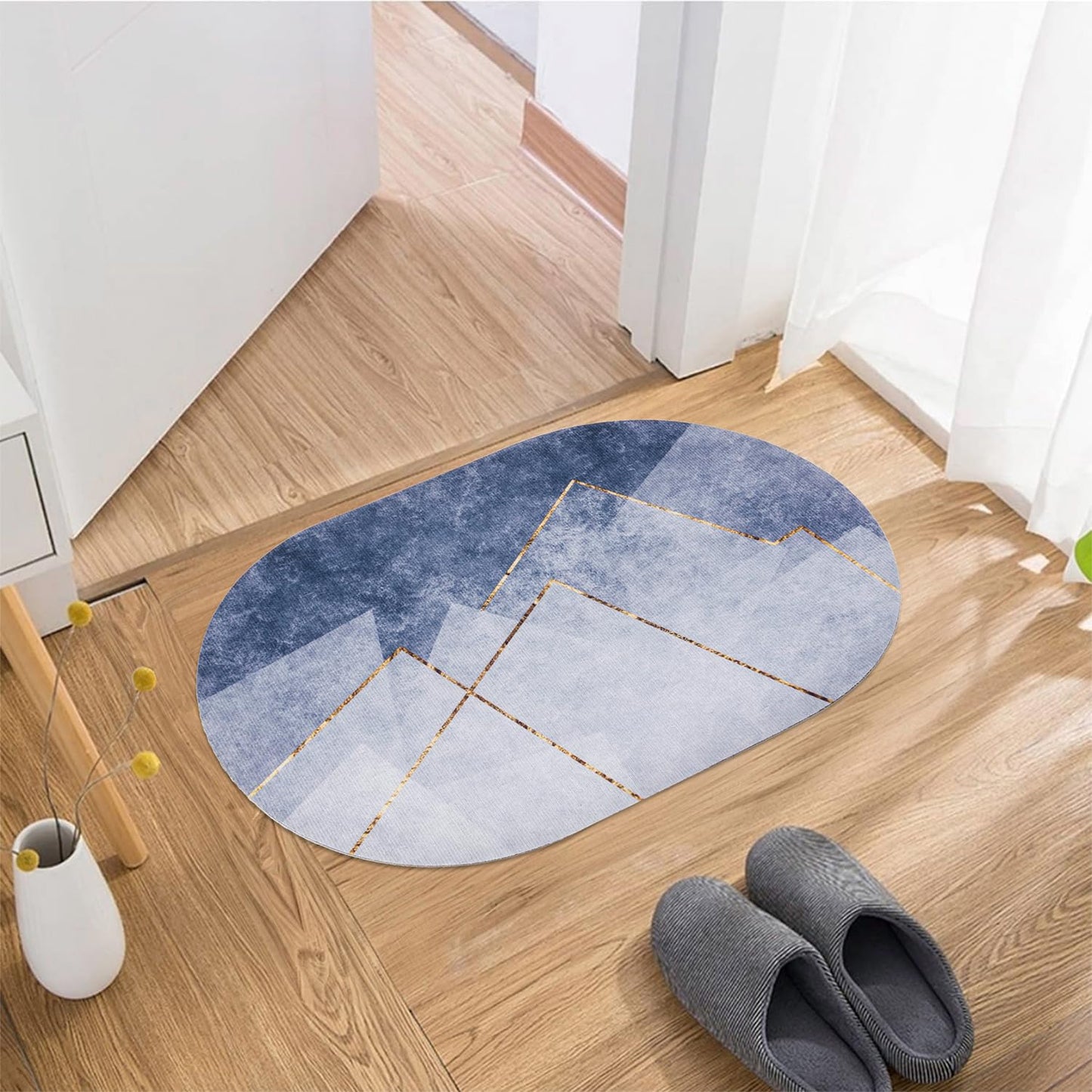 Water Absorbent Bathroom Door Mat – Non-Slip Quick-Dry Oval Rug, Heavy-Duty, Washable (Random Print) (Pack of 1)