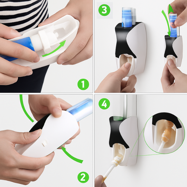Automatic Toothpaste Dispenser & Holder – Wall-Mounted Toothbrush Organizer for Bathroom | Hands-Free Squeeze & Hygienic Storage