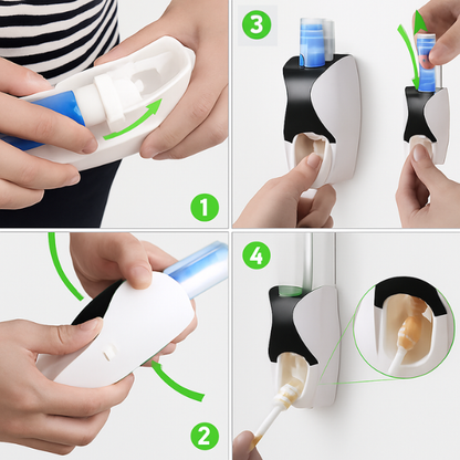 Automatic Toothpaste Dispenser & Holder – Wall-Mounted Toothbrush Organizer for Bathroom | Hands-Free Squeeze & Hygienic Storage