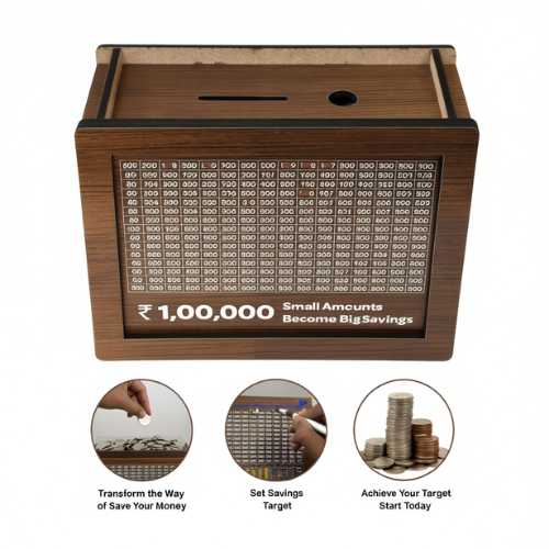 DIY Wooden Piggy Bank – Carved Coin Box for Kids & Adults, Money Saver, Donation & Savings Box (Pack of 1)