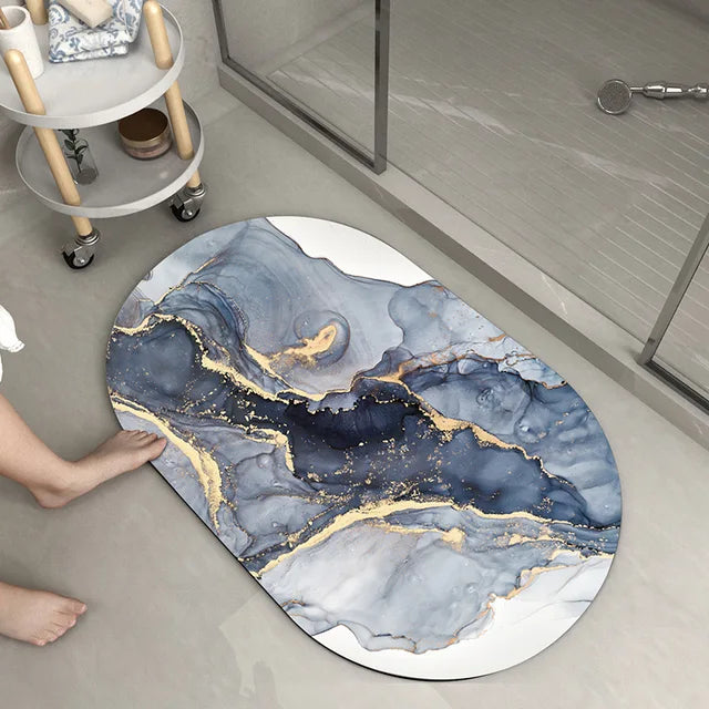 Water Absorbent Bathroom Door Mat – Non-Slip Quick-Dry Oval Rug, Heavy-Duty, Washable (Random Print) (Pack of 1)