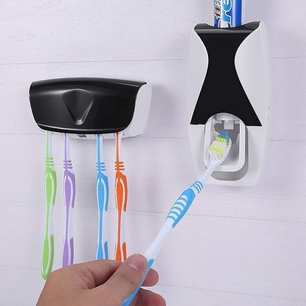 Automatic Toothpaste Dispenser & Holder – Wall-Mounted Toothbrush Organizer for Bathroom | Hands-Free Squeeze & Hygienic Storage