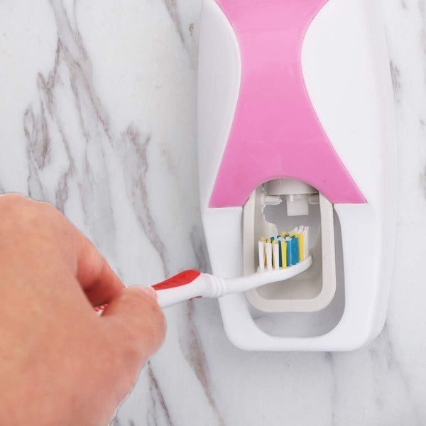 Automatic Toothpaste Dispenser & Holder – Wall-Mounted Toothbrush Organizer for Bathroom | Hands-Free Squeeze & Hygienic Storage