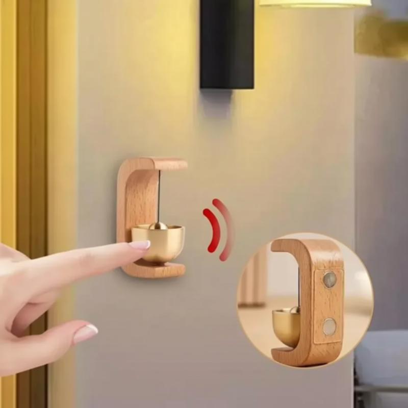 Japanese Style Musical Magnetic Wooden Doorbell – Brass Bell Door Chime for Shops, Homes & Office Doors