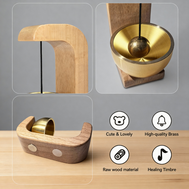 Japanese Style Musical Magnetic Wooden Doorbell – Brass Bell Door Chime for Shops, Homes & Office Doors
