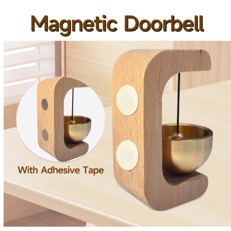 Japanese Style Musical Magnetic Wooden Doorbell – Brass Bell Door Chime for Shops, Homes & Office Doors