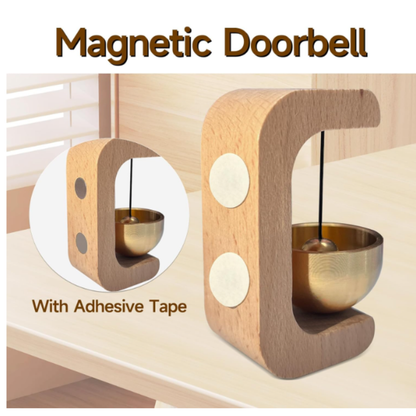 Japanese Style Musical Magnetic Wooden Doorbell – Brass Bell Door Chime for Shops, Homes & Office Doors
