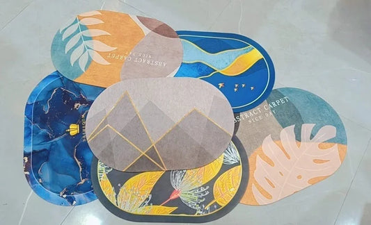 Water Absorbent Bathroom Door Mat – Non-Slip Quick-Dry Oval Rug, Heavy-Duty, Washable (Random Print) (Pack of 1)